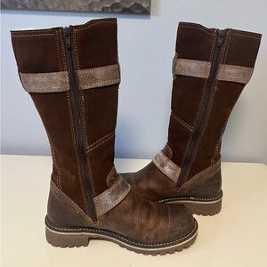 Bos & Co Brown Distressed Leather/Suede Zip Up Sherpa Lined Rugged Boots Sz EU36